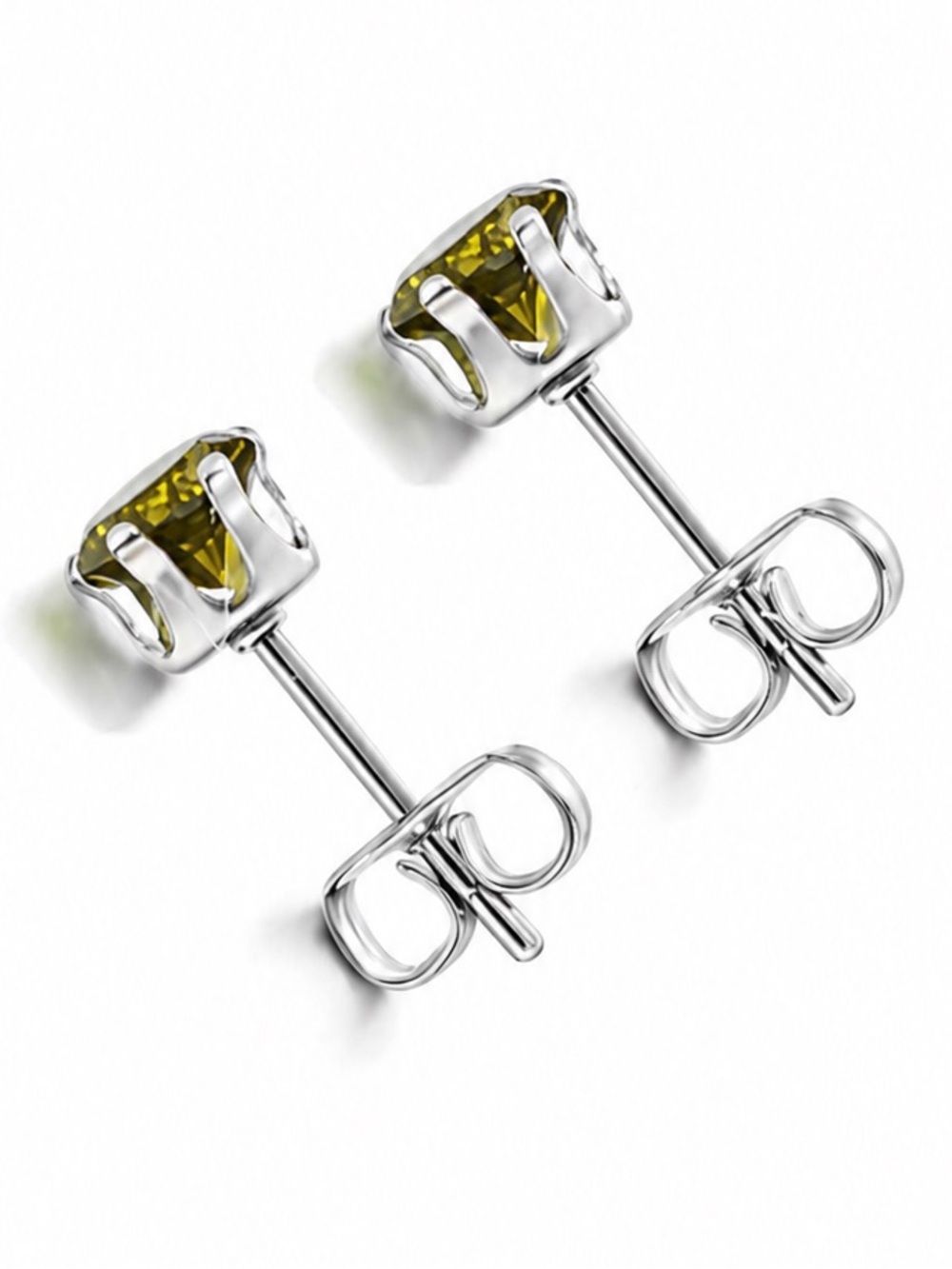 Olive Green CZ Stud Earrings 20G Stainless Steel